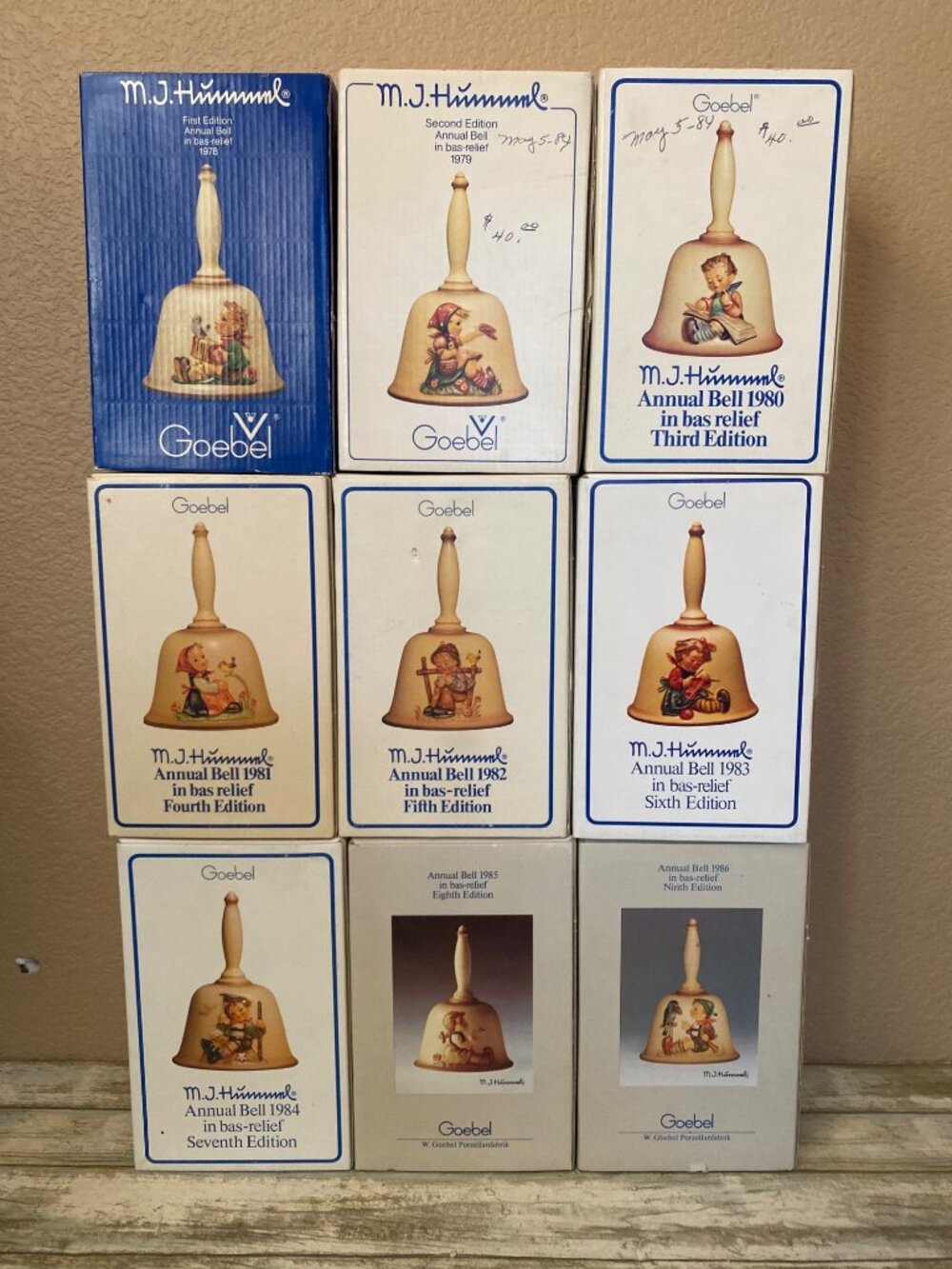 Hummel Annual Bells 1978-1986 Goebel Germany w/ Boxes Set of 9